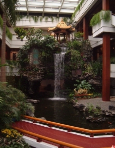 广州羊城花城白天鹅宾馆故乡水瀑布水景园林5星级五星级酒店著名老牌宾馆景观图片