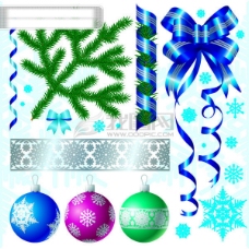 挂画圣诞挂球彩球蓝色圣诞节装饰插画