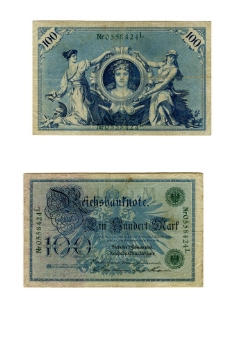 钱钱世界世界上最精美的纸币1908年的德国纸币老版本的马克真钱正反面高清扫描图片