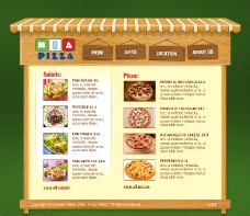 美食 餐厅 绿色背景 网页模版 卡通 屋檐 披萨 招牌 木板 比萨图片