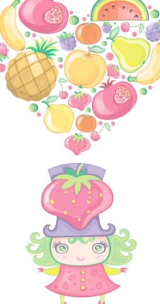 水果草莓小姑娘菠萝香蕉水果小女孩图片